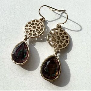 Gold Metal Medallion Earrings w/ Aurora-Style Faceted Stone